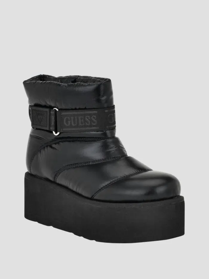 Women GUESS Boots and Booties Jilona Metallic Platform Fur Booties Black 001