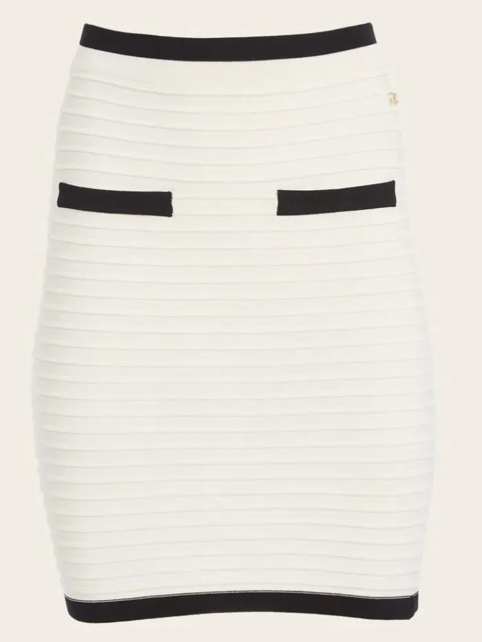 Women GUESS Bottoms Amba Embossed Striped Skirt Sandy Shoreblack