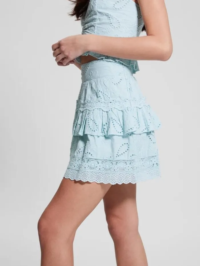 Women GUESS Bottoms Arielle Eyelet Skirt Whimsical Blue Multi