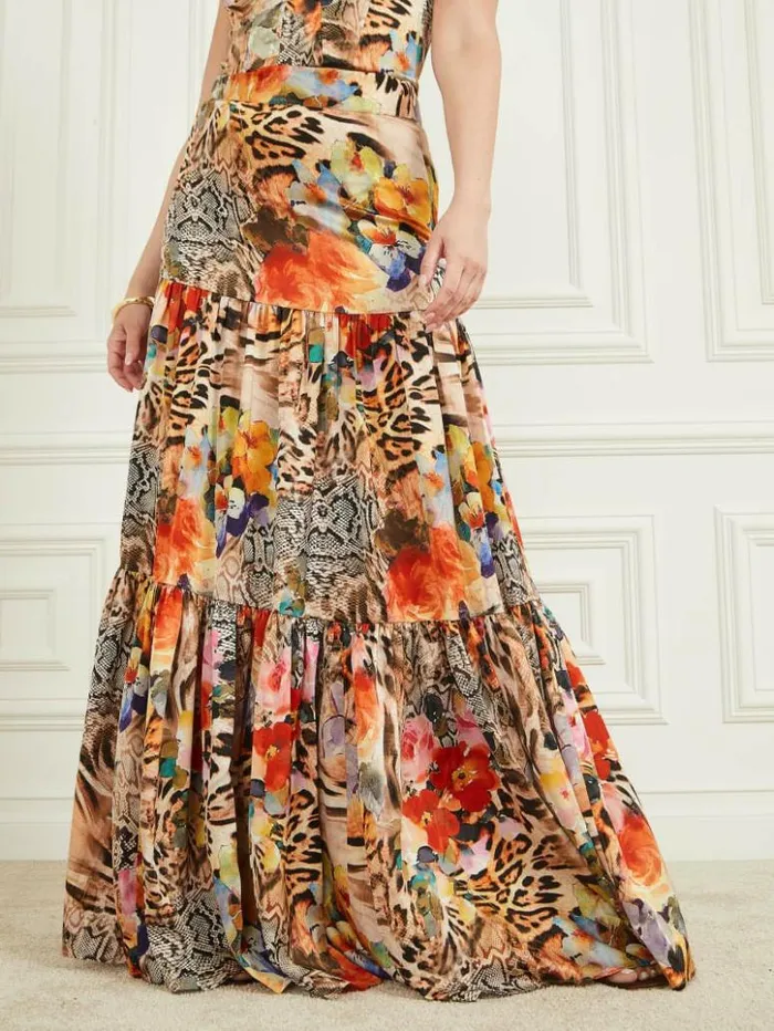Women GUESS Bottoms Blossom Printed Maxi Skirt Wild Flower Fall Print