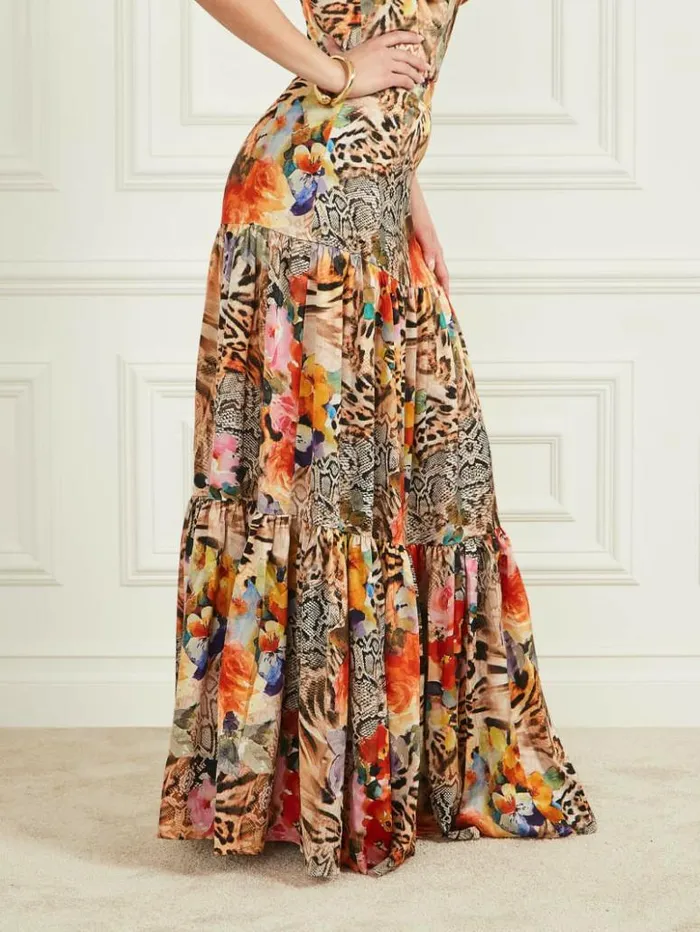 Women GUESS Bottoms Blossom Printed Maxi Skirt Wild Flower Fall Print