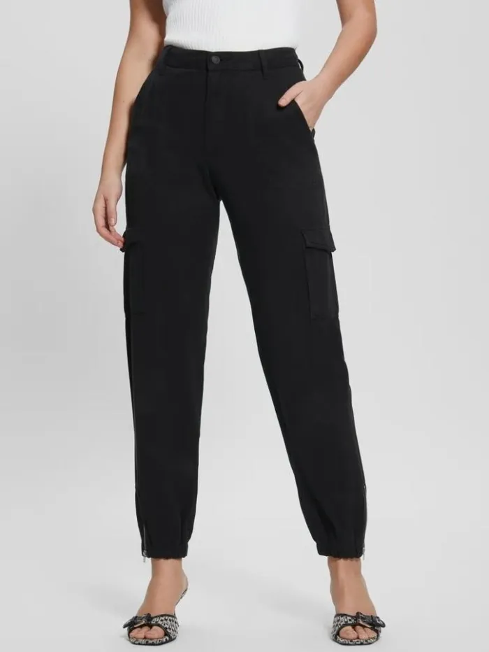 Women GUESS Bottoms Bowie Chino Cargo Pants Jet Black Multi