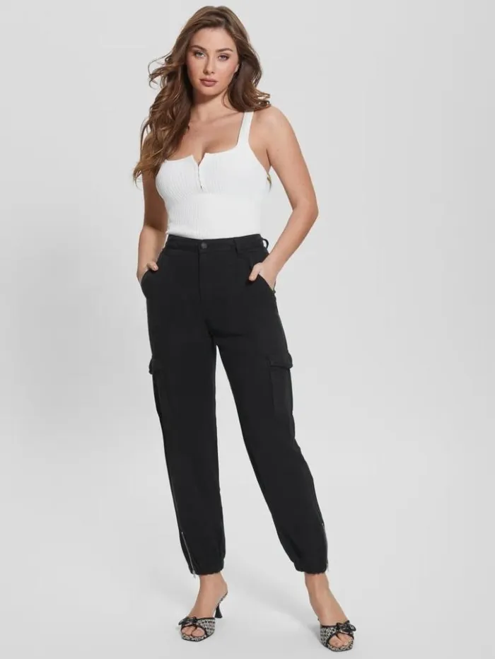 Women GUESS Bottoms Bowie Chino Cargo Pants Jet Black Multi
