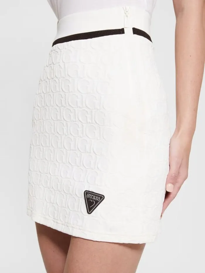 Women GUESS Bottoms Cheri Signature Skirt Gj Sprit White Jacquard