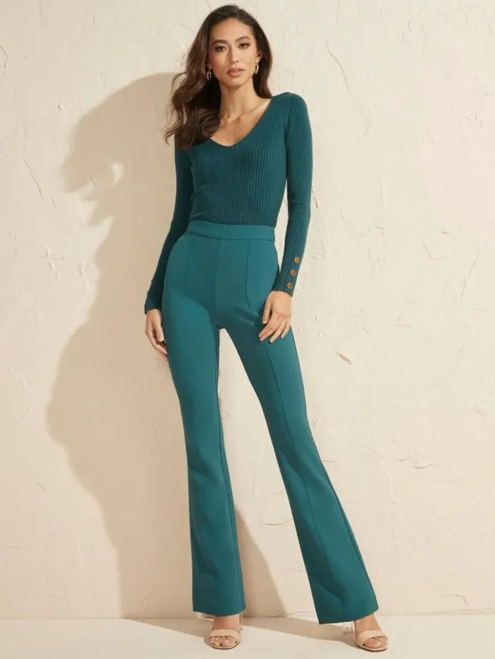Women GUESS Bottoms Chloe Flared Pant Regal Teal Multi