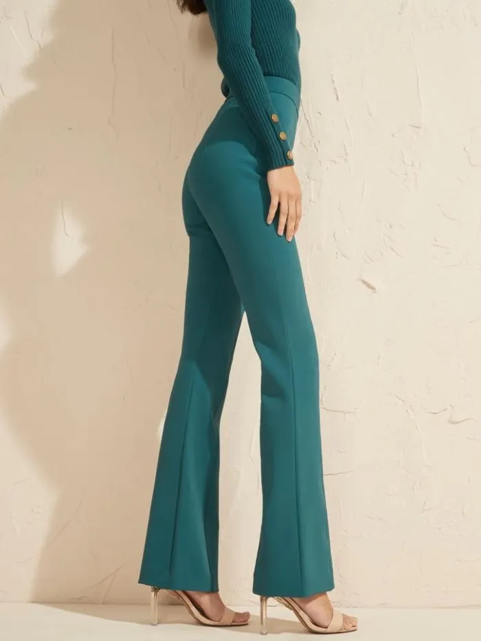 Women GUESS Bottoms Chloe Flared Pant Regal Teal Multi