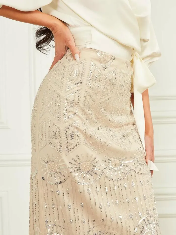 Women GUESS Bottoms Crystals Embroidered Skirt Crystal Buffy Combo