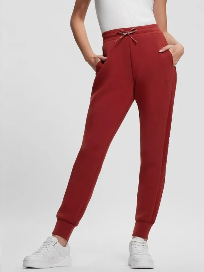 Women GUESS Bottoms Eco Allie Scuba Active Pants Red Noir