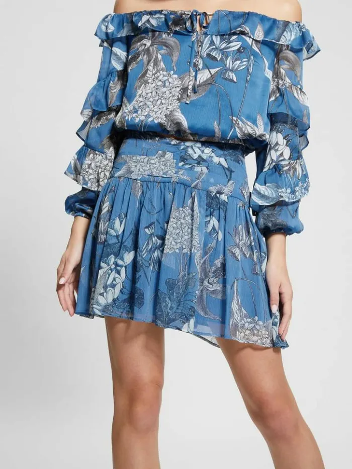 Women GUESS Bottoms Eco Bianca Mini Skirt Phantom Flora Print