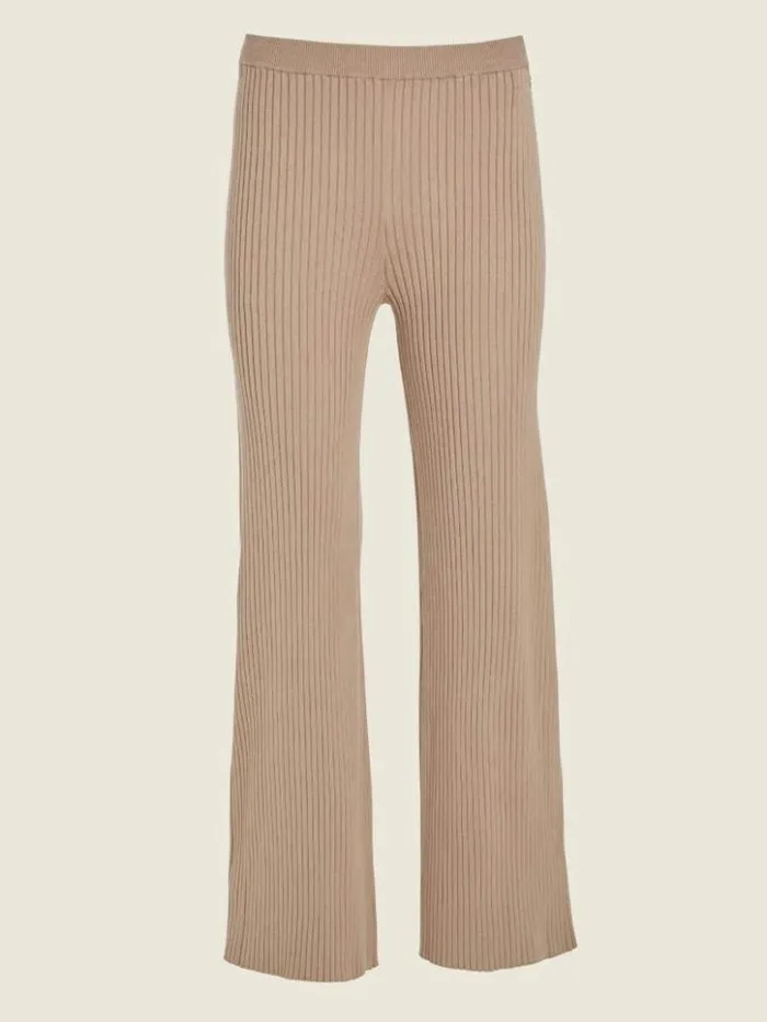 Women GUESS Bottoms Eco Colette RibKnit Wide Leg Pant Summer Clay