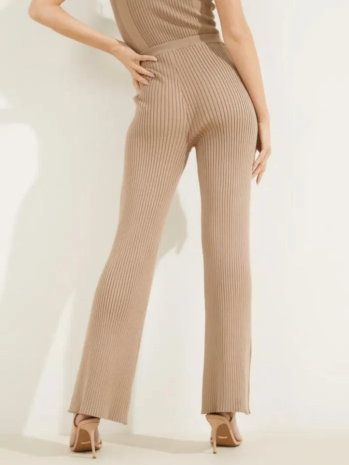 Women GUESS Bottoms Eco Colette RibKnit Wide Leg Pant Summer Clay