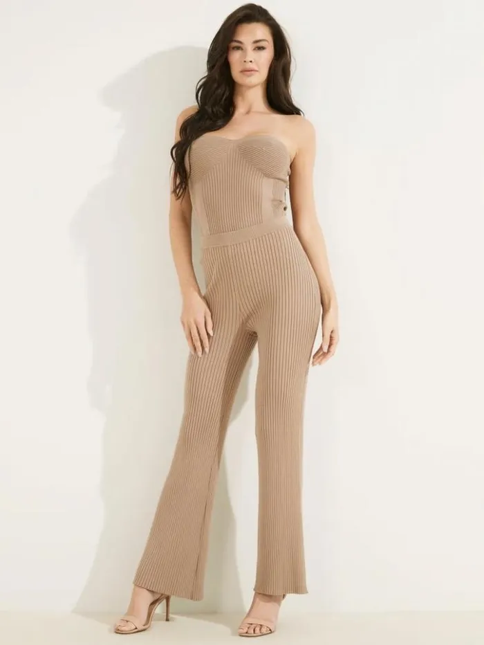 Women GUESS Bottoms Eco Colette RibKnit Wide Leg Pant Summer Clay