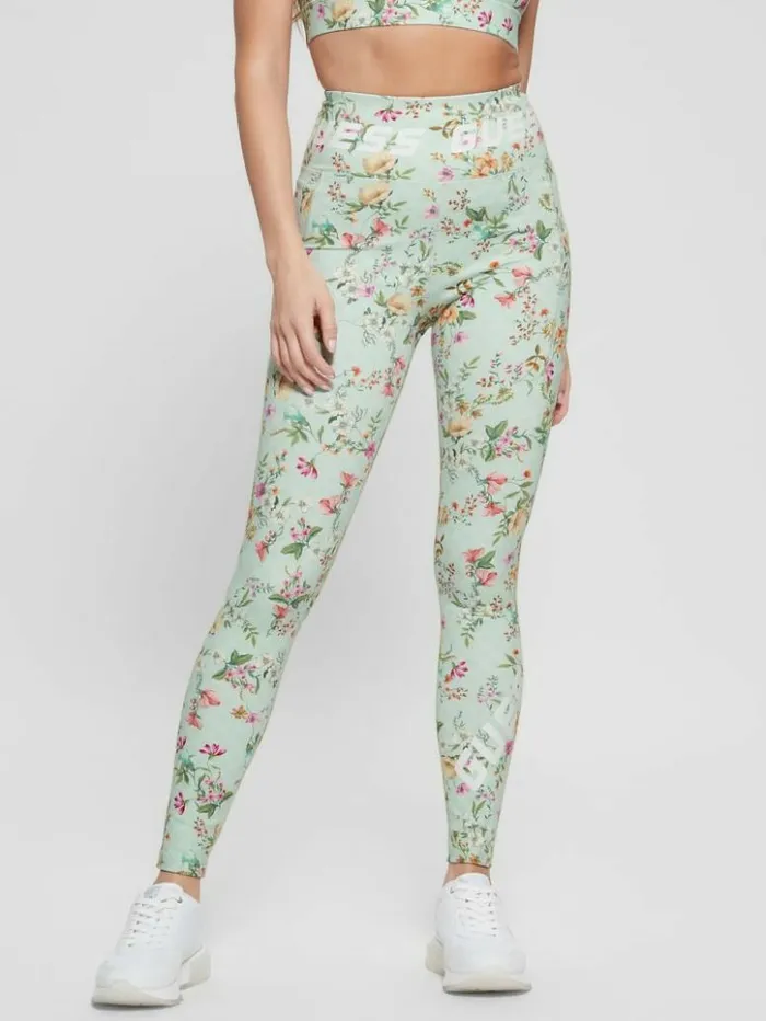 Women GUESS Bottoms Eco Davina Printed Leggings Acqua Field Flower