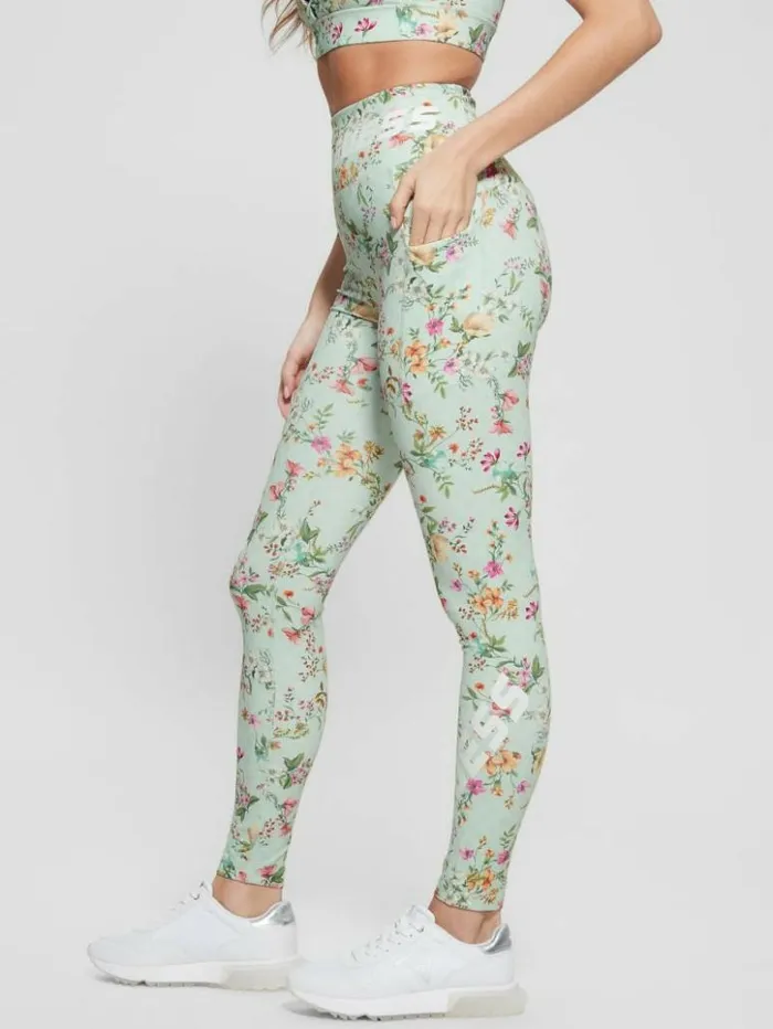 Women GUESS Bottoms Eco Davina Printed Leggings Acqua Field Flower