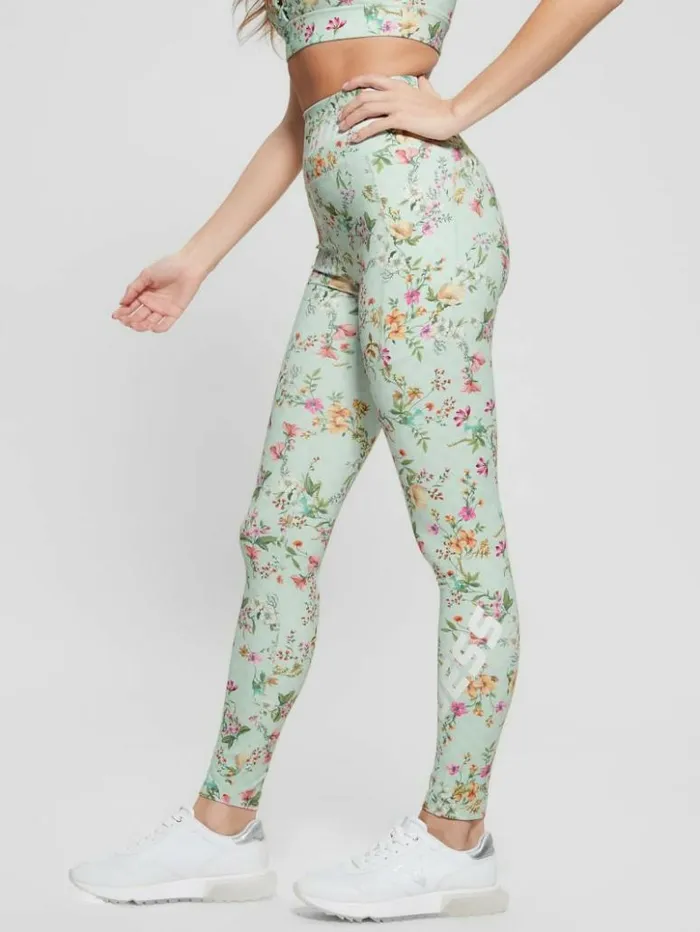 Women GUESS Bottoms Eco Davina Printed Leggings Acqua Field Flower