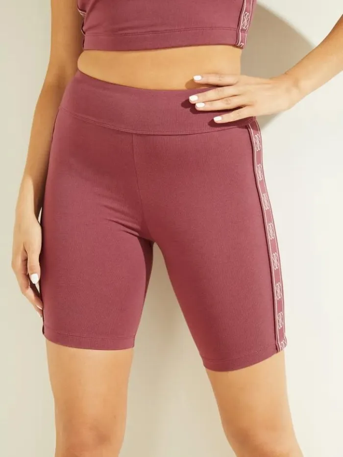 Women GUESS Bottoms Eco Doreen Logo Tape Biker Shorts Wine Cellar