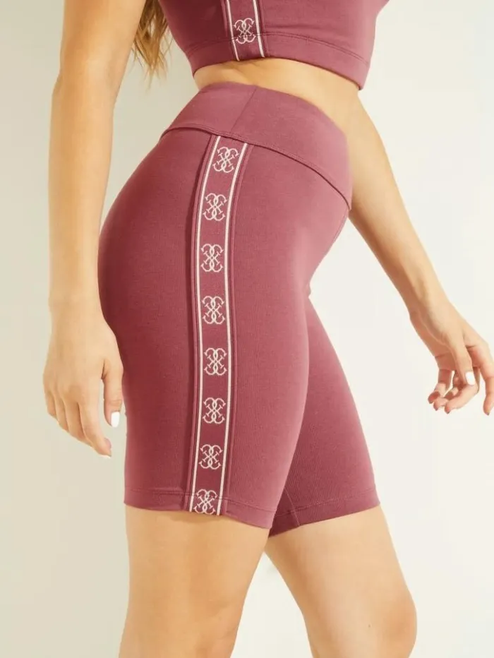 Women GUESS Bottoms Eco Doreen Logo Tape Biker Shorts Wine Cellar