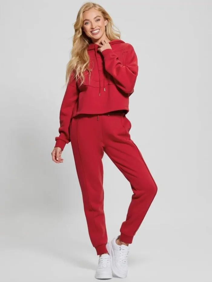 Women GUESS Bottoms Eco GJ Fleece Joggers Downtown Red