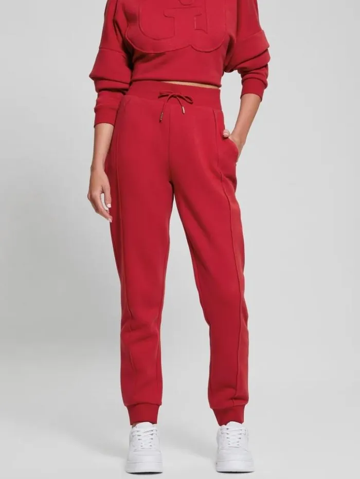 Women GUESS Bottoms Eco GJ Fleece Joggers Downtown Red