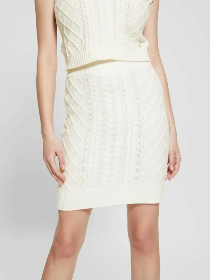 Women GUESS Bottoms Eco Roxanne Midi WoolBlend Skirt Cream White