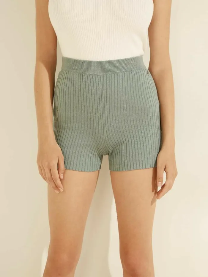 Women GUESS Bottoms Emili Ribbed Shorts Dusty Teal