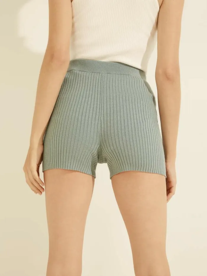 Women GUESS Bottoms Emili Ribbed Shorts Dusty Teal