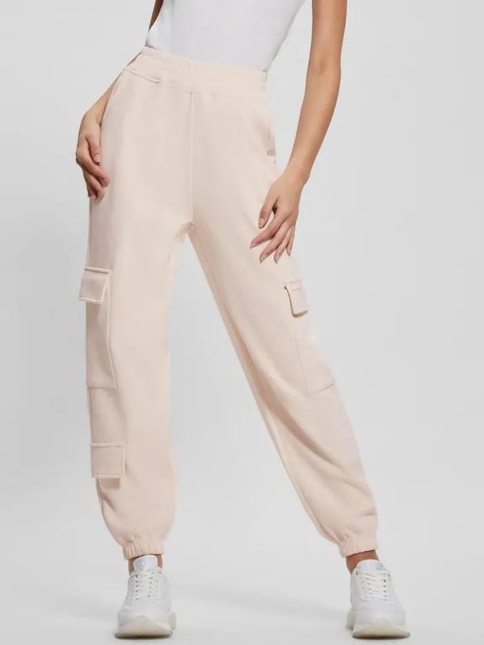 Women GUESS Bottoms Euphemia Cargo Sweatpants Neutral Milk