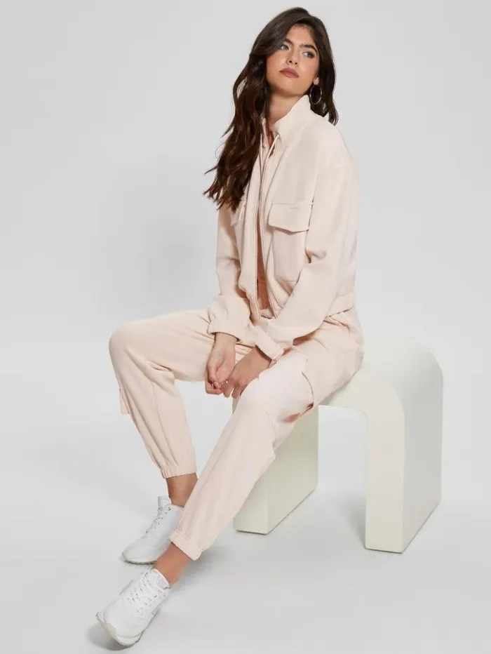 Women GUESS Bottoms Euphemia Cargo Sweatpants Neutral Milk