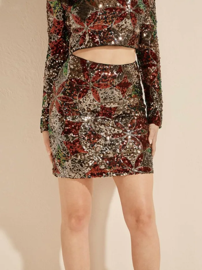Women GUESS Bottoms Ezra Sequin Skirt Harlequin Sequin