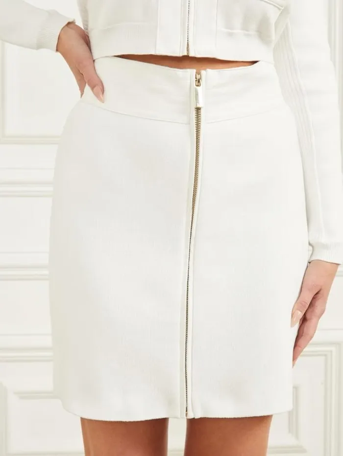 Women GUESS Bottoms Gio Zip Sweater Skirt Pale Pearl