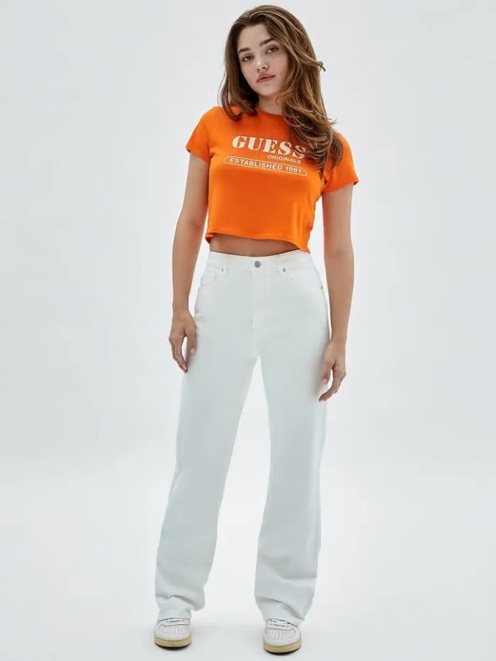 Women GUESS Bottoms GUESS Originals Kit Mom Jeans Go Ecru Wash