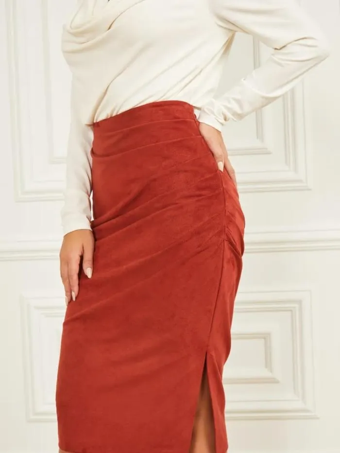 Women GUESS Bottoms Hudson Pencil Skirt Dark Jam Red