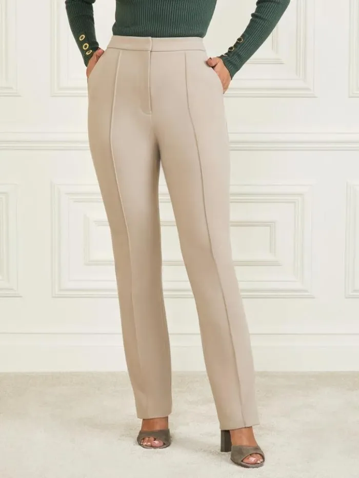 Women GUESS Bottoms Logan Straight Leg Pant Natural Siena