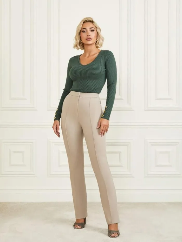 Women GUESS Bottoms Logan Straight Leg Pant Natural Siena
