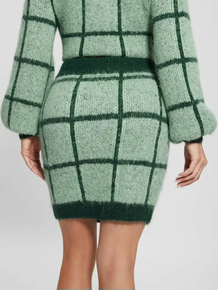 Women GUESS Bottoms Nadia Plaid Sweater Skirt Green Check