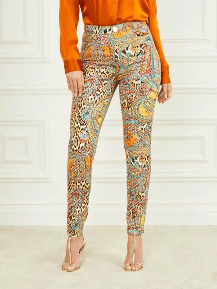 Women GUESS Bottoms Phoenix Rising Stiletto No 97 Skinny Jeans Phoenix Rising Print