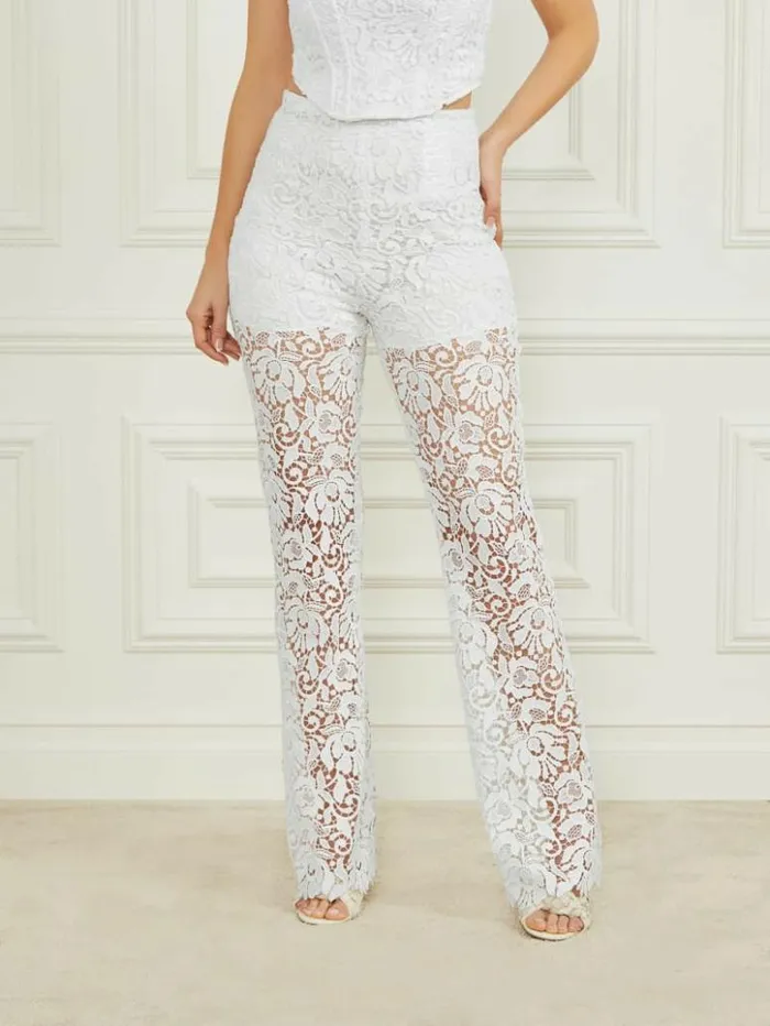 Women GUESS Bottoms Primrose Lace Pant Pale Pearl