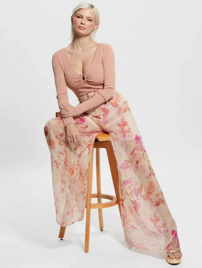 Women GUESS Bottoms Roxan Wide Leg Pants Reclaimed Romance