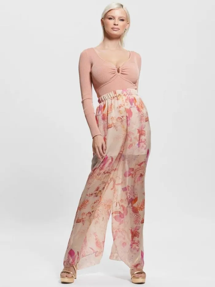 Women GUESS Bottoms Roxan Wide Leg Pants Reclaimed Romance