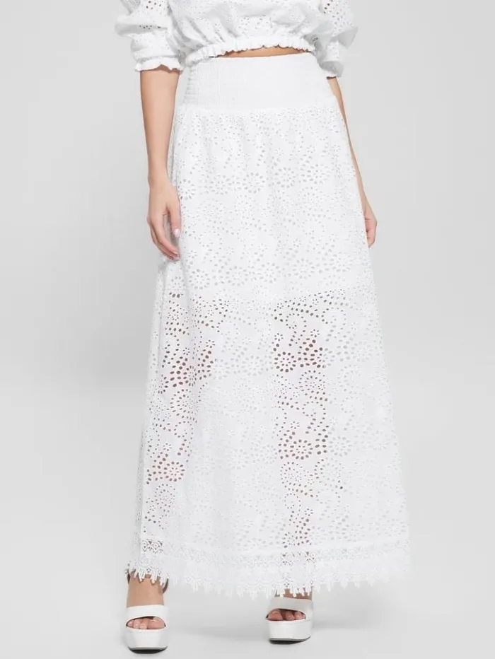 Women GUESS Bottoms Sangallo Rafa Long Skirt Pure White