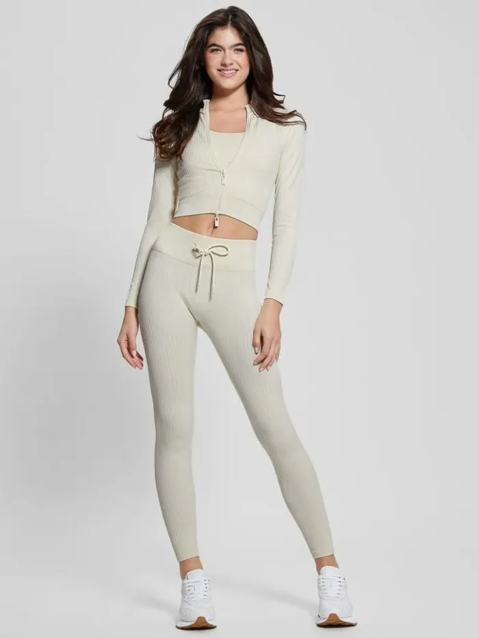 Women GUESS Bottoms Seamless Ribbed Leggings Warm White