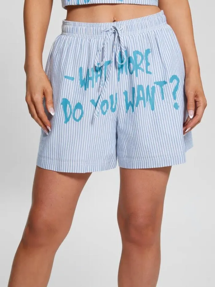 Women GUESS Bottoms Striped Gingham Slogan Shorts All I Do Is Chambray Mult