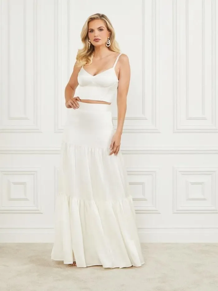 Women GUESS Bottoms Susanne Satin Maxi Skirt Pale Pearl