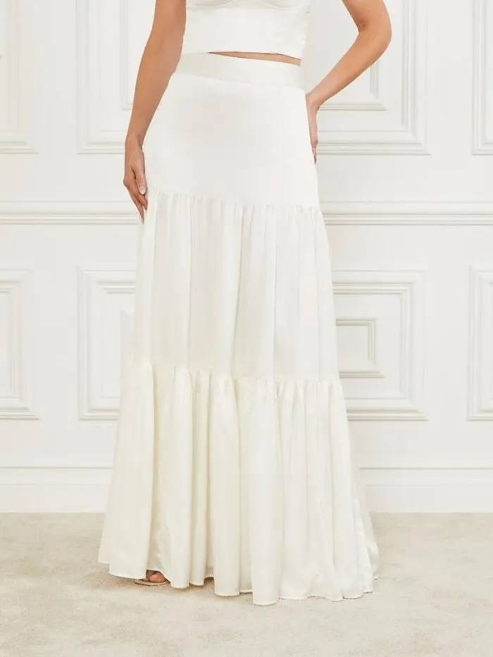 Women GUESS Bottoms Susanne Satin Maxi Skirt Pale Pearl