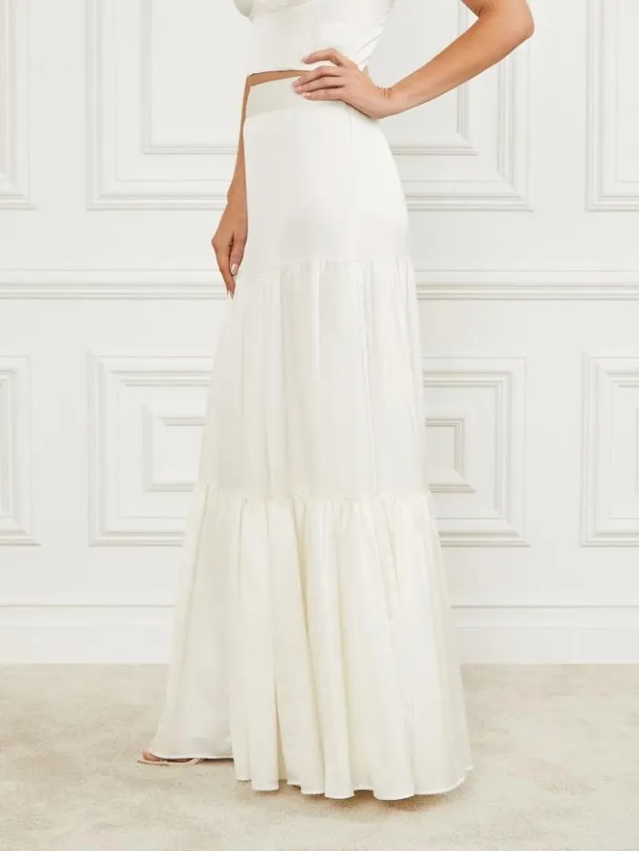 Women GUESS Bottoms Susanne Satin Maxi Skirt Pale Pearl