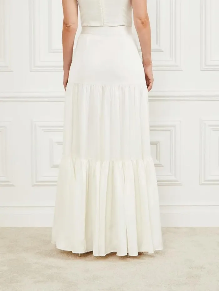 Women GUESS Bottoms Susanne Satin Maxi Skirt Pale Pearl