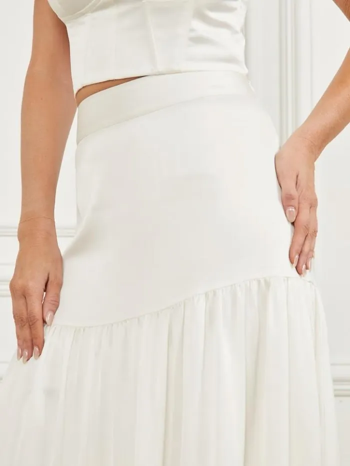 Women GUESS Bottoms Susanne Satin Maxi Skirt Pale Pearl
