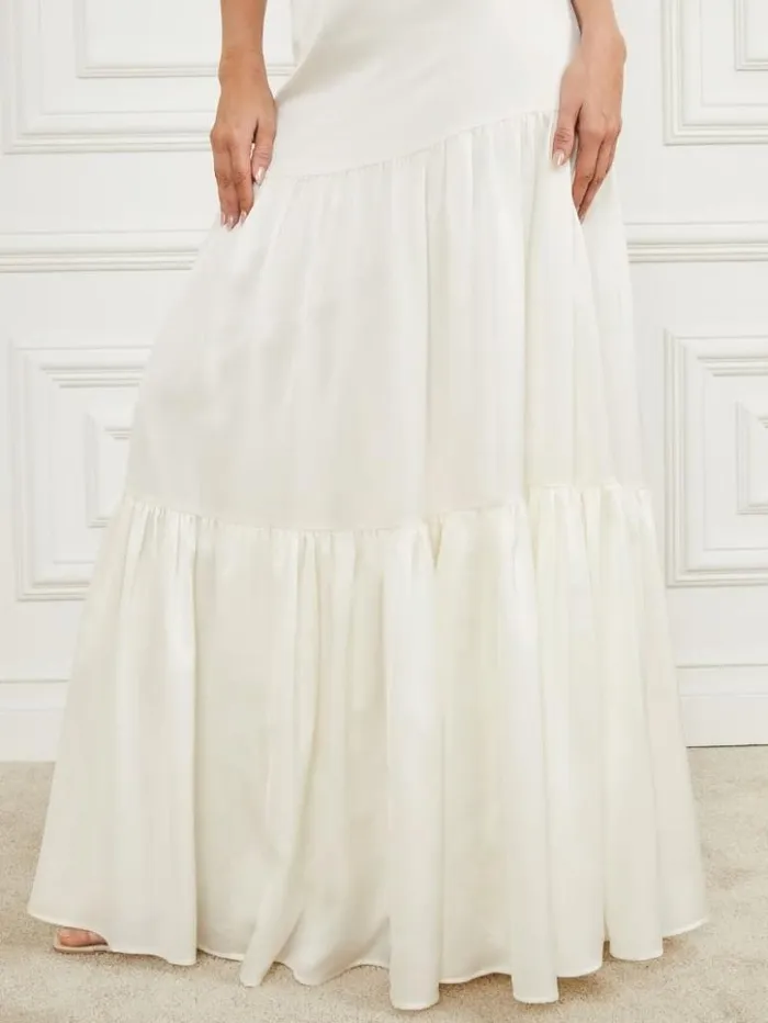 Women GUESS Bottoms Susanne Satin Maxi Skirt Pale Pearl