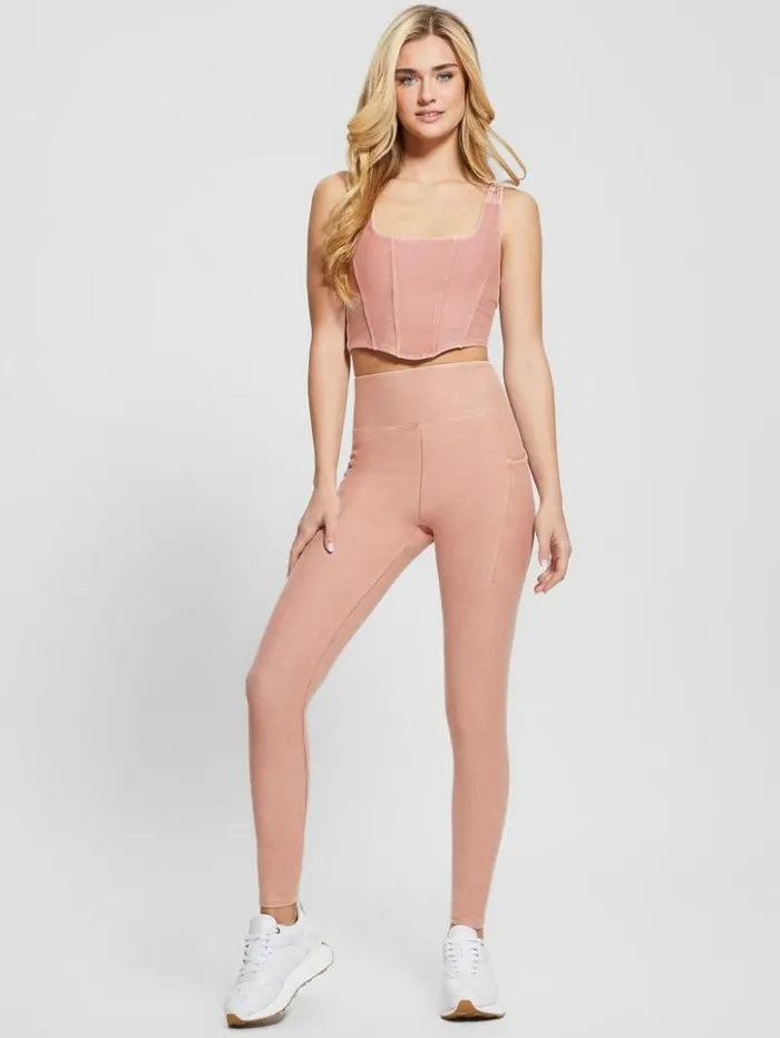 Women GUESS Bottoms Washed Active Legging Colored Pink Multi