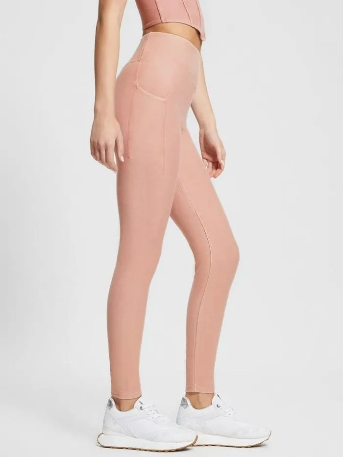 Women GUESS Bottoms Washed Active Legging Colored Pink Multi
